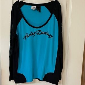 Harley-Davidson Teal and Black Long Sleeve Raglan Top